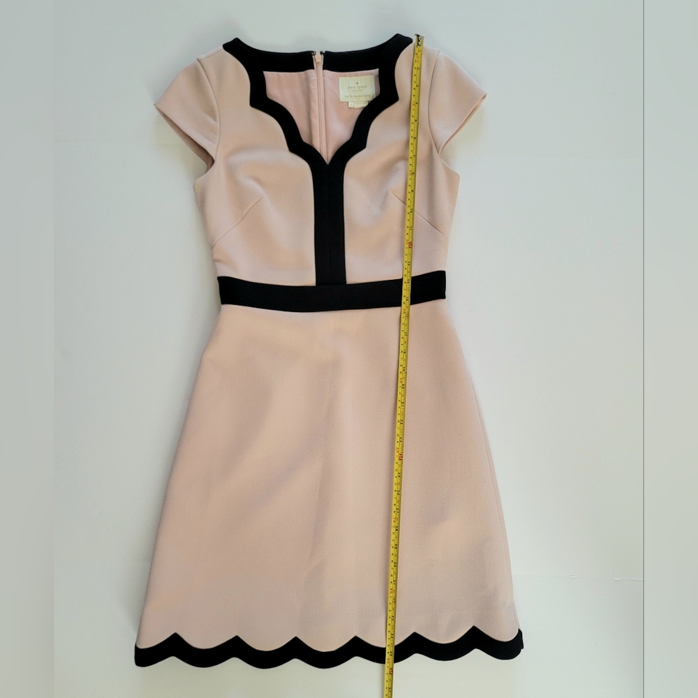 Kate Spade Scallop Trim Fit & Flare Dress Pink Black Feminine Cocktail XS - Picture 4 of 9